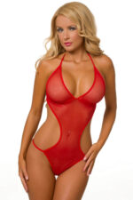 Kırmızı Fantezi Seksi Transparan Tül Bodysuit BC3232