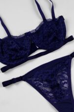 Lacivert Fantezi Seksi Transparan Dantelli Sütyen Takımı