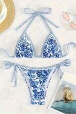 Mavi Etnik Desenli Üçgen Bikini Takımı