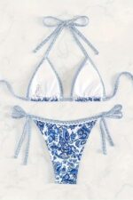 Mavi Etnik Desenli Üçgen Bikini Takımı