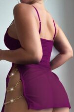Mor Fantezi Seksi Transparan Babydoll Gecelik Takımı