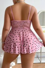 Pembe Fantezi Seksi Dantel Detaylı Kalp Desenli Kurdele Detaylı Babydoll Gecelik