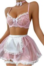 Pembe Fantezi Seksi Jartiyerli Hizmetçi Kostümü