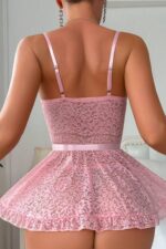Pembe Fantezi Seksi Transparan Kurdele Detaylı Babydoll Gecelik