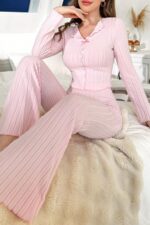 Pembe Fiyonk Detaylı Uzun Kollu Pijama Takımı