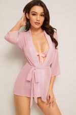 Pembe Tül Transparan Mini Sabahlık