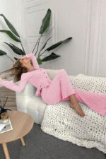 Pembe V Yaka Kaşkorse Pijama Takımı 7051
