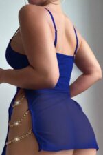 Saks Mavi Fantezi Seksi Transparan Babydoll Gecelik Takımı