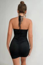 Siyah Fantezi Seksi Büzgülü Mini Elbise TP104113