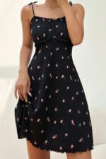 Siyah Fantezi Seksi Çiçek Desenli Babydoll Gecelik