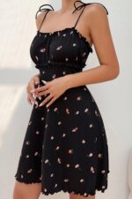 Siyah Fantezi Seksi Çiçek Desenli Babydoll Gecelik