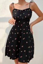 Siyah Fantezi Seksi Çiçek Desenli Babydoll Gecelik
