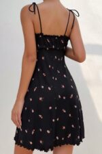 Siyah Fantezi Seksi Çiçek Desenli Babydoll Gecelik
