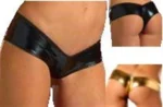 Siyah Fantezi Seksi Deri Görünümlü Slip Tsec03118