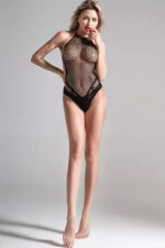 Siyah Fantezi Seksi File Detaylı Bodysuit 1388