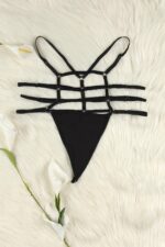 Siyah Fantezi Seksi İp Detaylı String Tanga