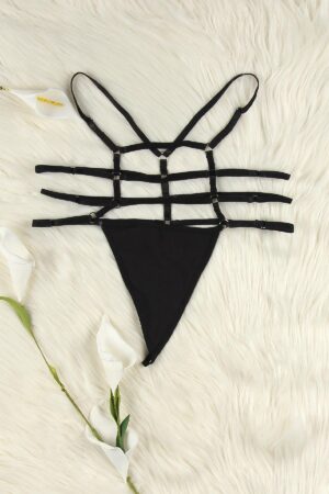 Siyah Fantezi Seksi İp Detaylı String Tanga