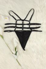 Siyah Fantezi Seksi İp Detaylı String Tanga