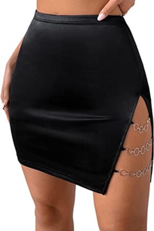 Siyah Fantezi Seksi Metal Detaylı Mini Etek TP103138