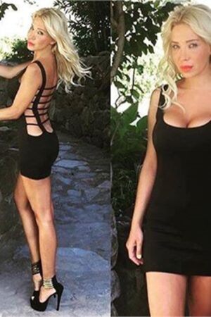 Siyah Fantezi Seksi Sırt Dekolteli Mini Elbise TP101122