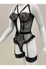 Siyah Fantezi Seksi Transparan Dantelli Jartiyer Takımı 1050