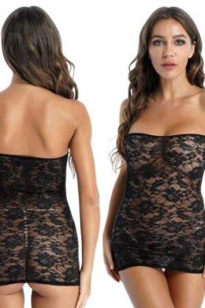 Siyah Fantezi Seksi Transparan Dantelli Mini Elbise TP104130