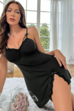 Siyah Fantezi Seksi Yırtmaçlı Babydoll Gecelik
