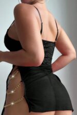 Siyah Fantezi Seksi Zincirli Babydoll Gecelik Takımı 15585