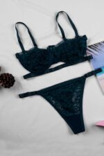 Yeşil Fantezi Seksi Transparan Dantelli Sütyen Takımı