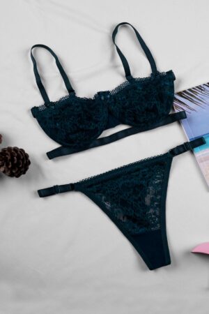 Yeşil Fantezi Seksi Transparan Dantelli Sütyen Takımı
