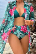 Yeşil Tropikal Desen Pareo Bikini Takımı