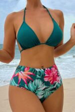 Yeşil Tropikal Desen Pareo Bikini Takımı