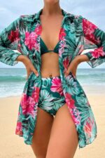 Yeşil Tropikal Desen Pareo Bikini Takımı