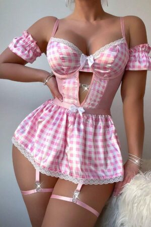 Pembe Fantezi Seksi Jartiyer Takımı