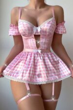 Pembe Fantezi Seksi Jartiyer Takımı