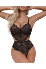 Siyah Fantezi Seksi Özel Bölgesi Açık Dantelli Bodysuit