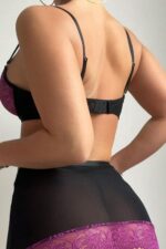 Siyah – Mor Fantezi Seksi Transparan Dantel Detaylı Jartiyer Takımı