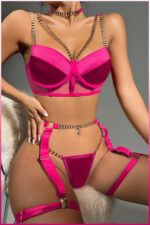 Fuşya Fantezi Seksi Zincirli Jartiyer Takımı PS0039F