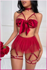 Kırmızı Fantezi Seksi Saten Jartiyer Takımı PS0001K-1288