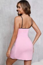 Pembe Seksi İnce Askılı Kurdele Detaylı Mini Gecelik 15975.56.S