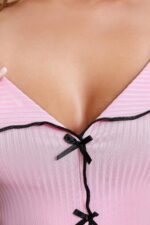 Pembe Seksi İnce Askılı Kurdele Detaylı Mini Gecelik 15975.56.S