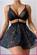 Siyah Fantezi Seksi Desenli Babydoll Gecelik PS0014