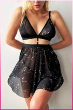 Siyah Fantezi Seksi Desenli Babydoll Gecelik PS0014