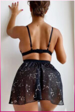 Siyah Fantezi Seksi Desenli Babydoll Gecelik PS0014
