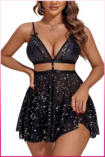 Siyah Fantezi Seksi Desenli Babydoll Gecelik PS0014