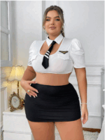 Siyah Beyaz Fantezi Seksi Büyük Beden Havacı Pilot Kadın Kostümü ACRP-19035