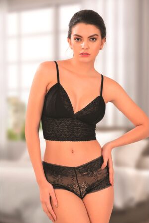 Siyah Dantelli Fantezi Seksi Dantelli Bralet Slip Takımı 6510S