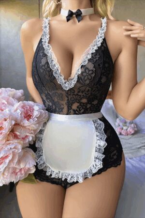 İçgiyimist Fantezi Seksi Özel Bölgesi Açık Dantelli Transparan Hizmetçi Kostümü ACLB-15010
