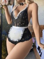 İçgiyimist Fantezi Seksi Özel Bölgesi Açık Dantelli Transparan Hizmetçi Kostümü ACLB-15010