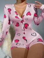 İçgiyimist Pembe Kalp Desenli Tulum Pijama ACLB-F201